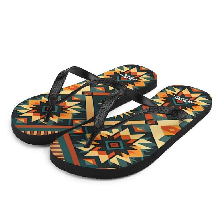 Retro Kilim Yellow Green Orange Flip Flops Colorful