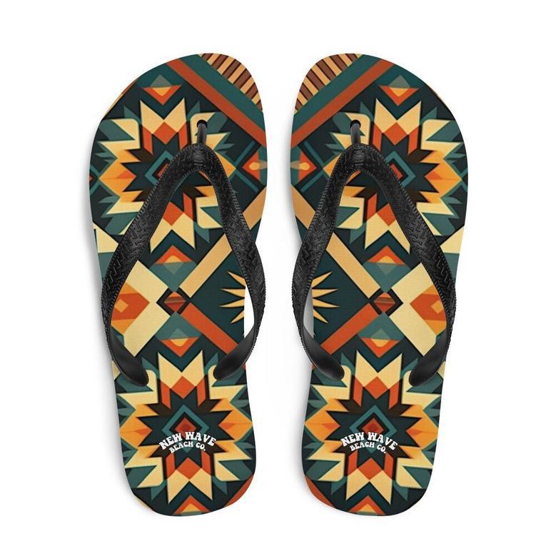 Retro Kilim Yellow Green Orange Flip Flops Colorful