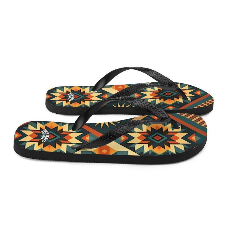 Retro Kilim Yellow Green Orange Flip Flops Colorful