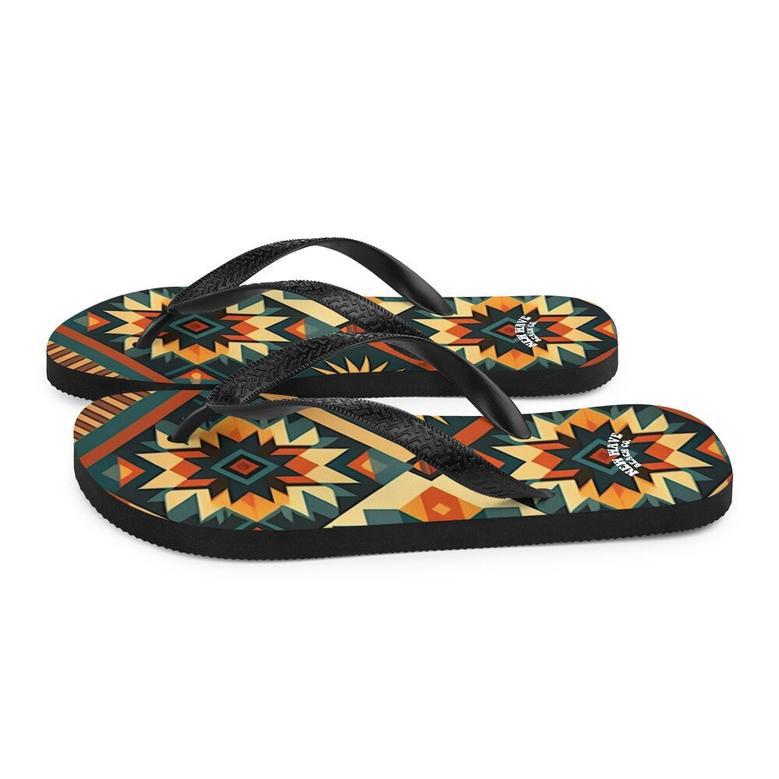 Retro Kilim Yellow Green Orange Flip Flops Colorful