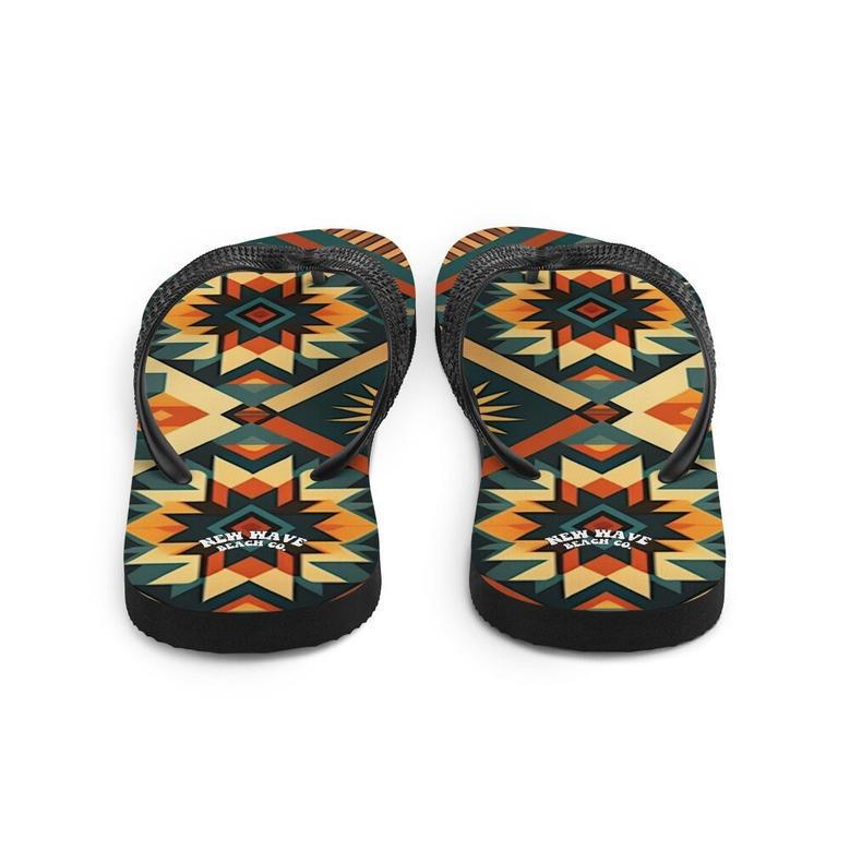 Retro Kilim Yellow Green Orange Flip Flops Colorful