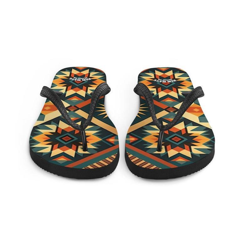 Retro Kilim Yellow Green Orange Flip Flops Colorful