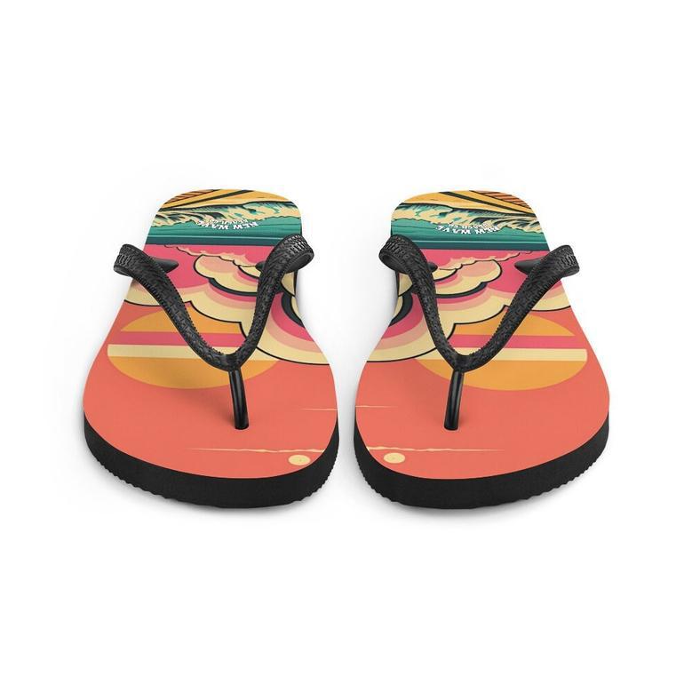 Retro Pink Cartoon Sunshine Beach Flip Flops Colorful