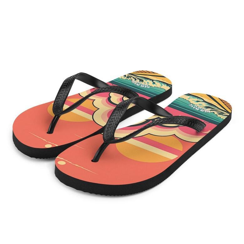 Retro Pink Cartoon Sunshine Beach Flip Flops Colorful