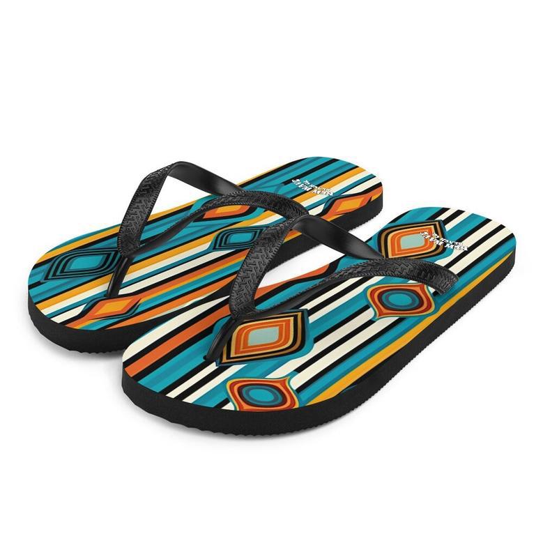 Retro Yellow Blue Orange Striped Flip Flops Colorful