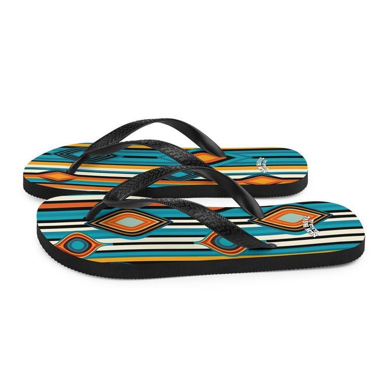 Retro Yellow Blue Orange Striped Flip Flops Colorful