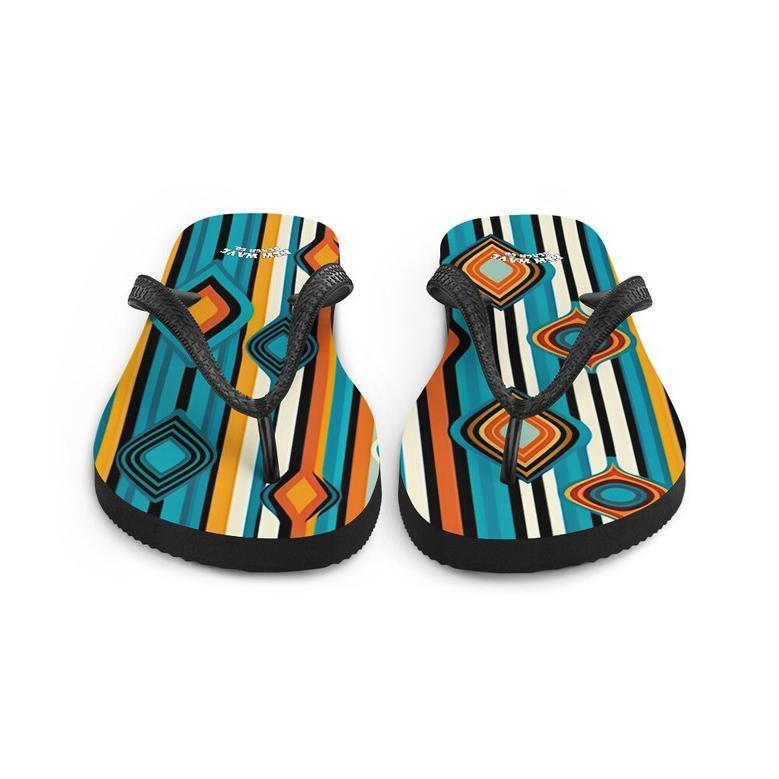 Retro Yellow Blue Orange Striped Flip Flops Colorful