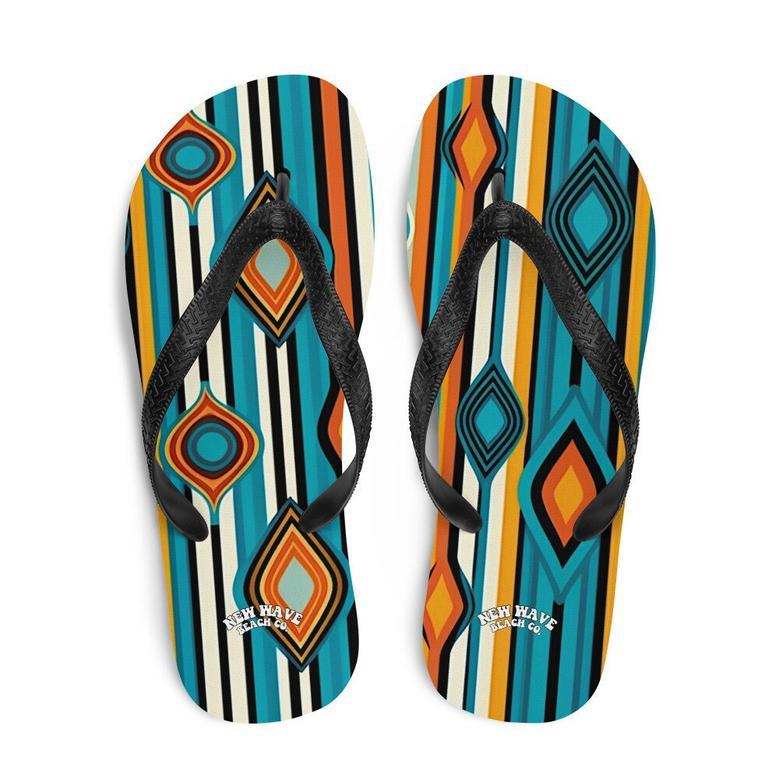 Retro Yellow Blue Orange Striped Flip Flops Colorful