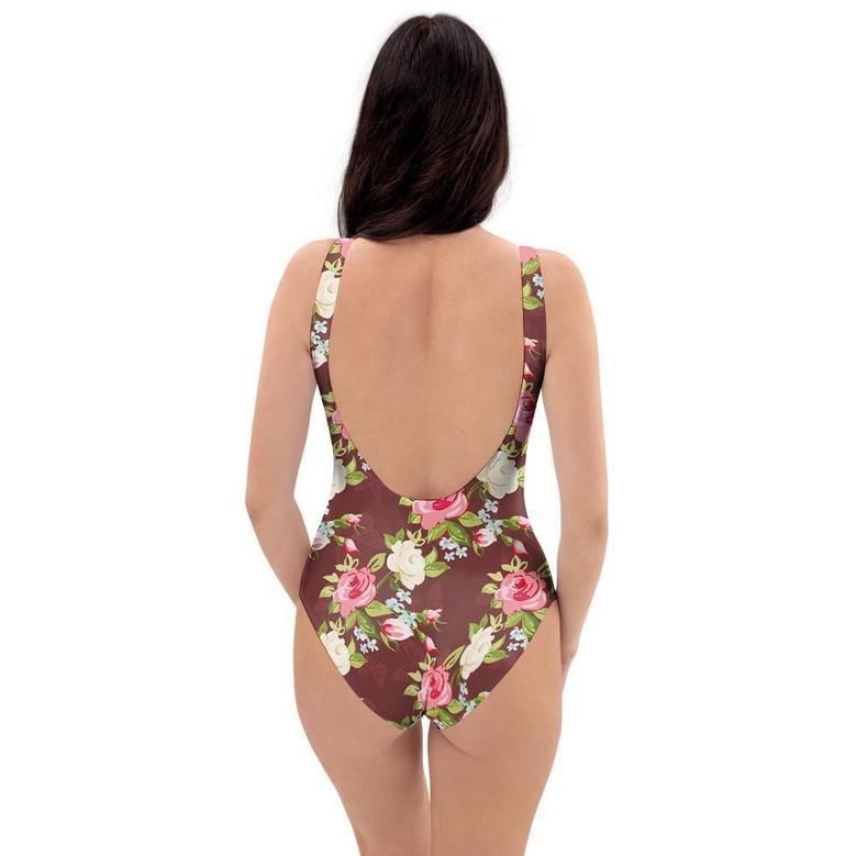 Rose Floral Print One Piece Swimsuite