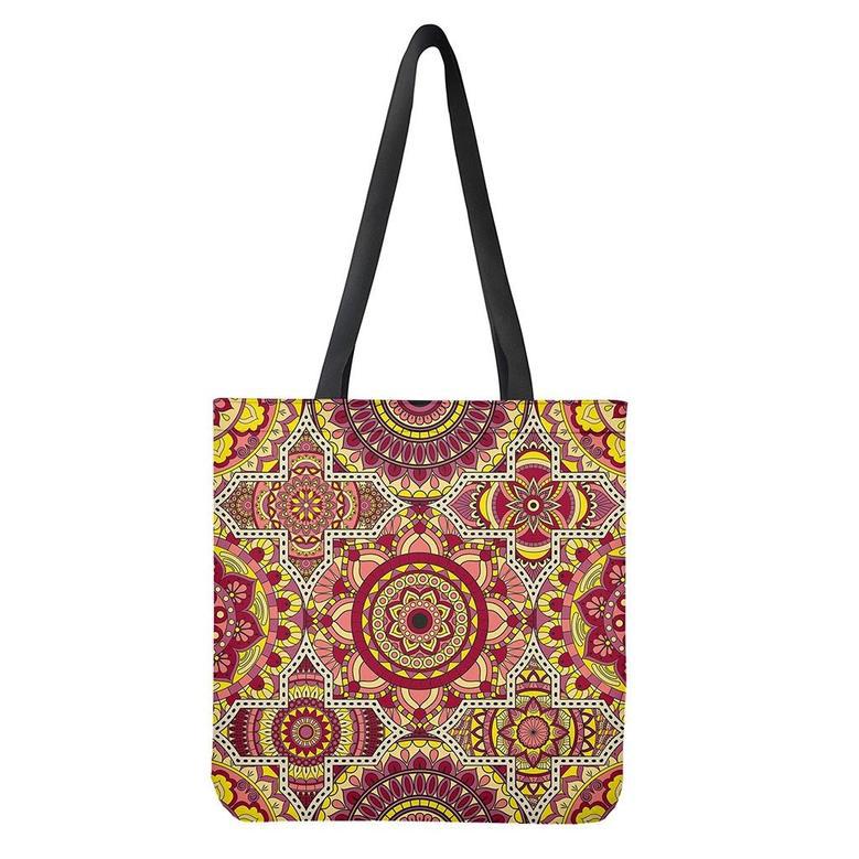 Sangria Mandala Bohemian Pattern Print Tote Bag