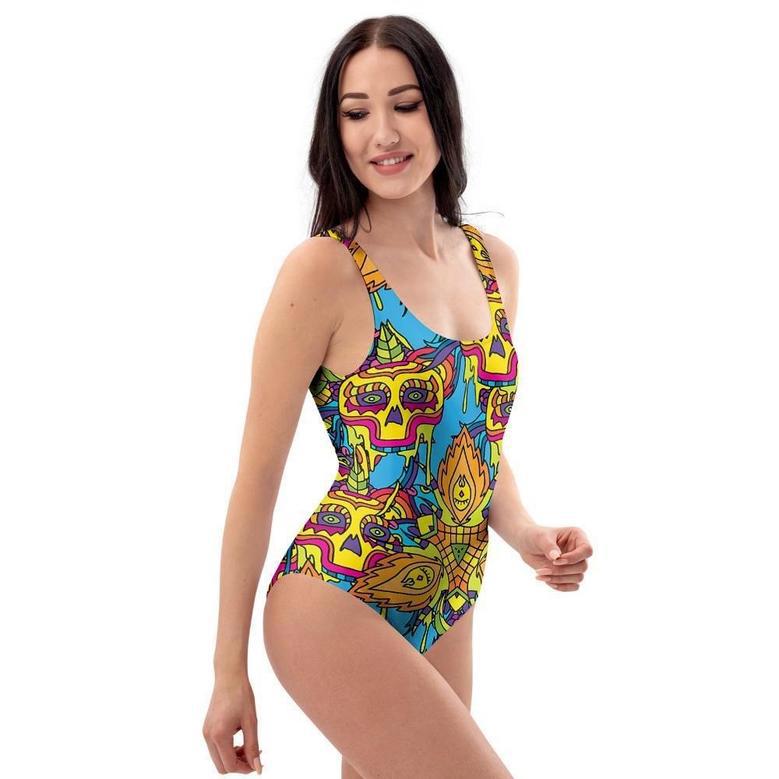 Skull Trippy Psychedelic One Piece Swimsuite