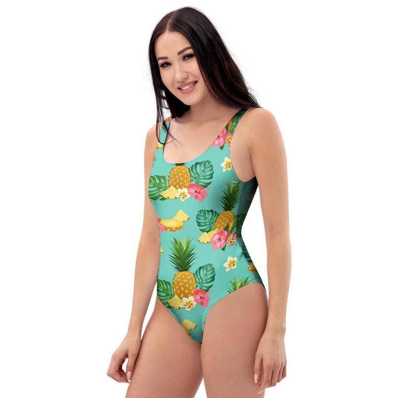 Slice Tropical Pineapple Print One Piece Swimsuite