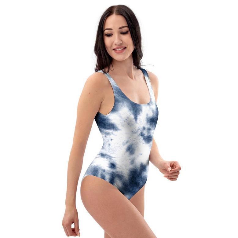 Spiral Blue Tie Dye One Piece Swimsuite