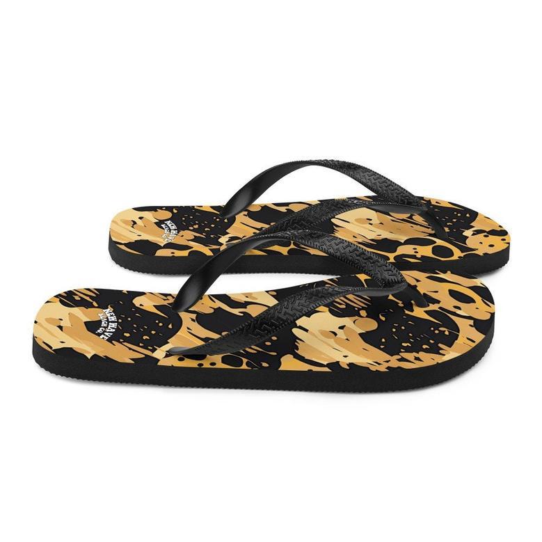 Splatter Paint Animal Print Brown Black Flip Flops