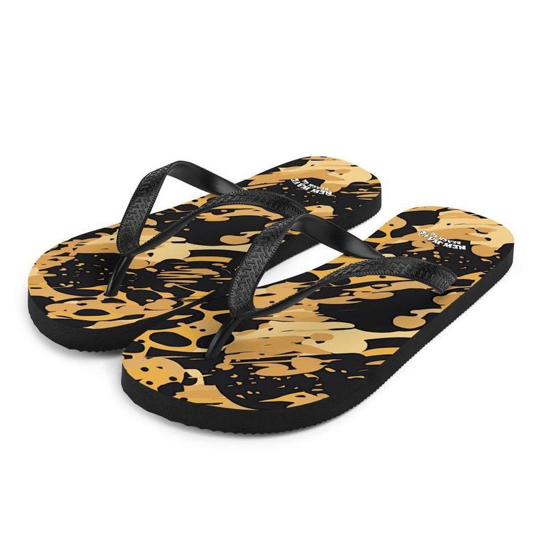 Splatter Paint Animal Print Brown Black Flip Flops