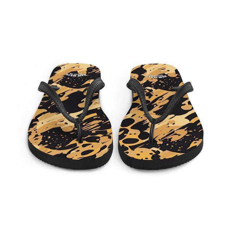 Splatter Paint Animal Print Brown Black Flip Flops