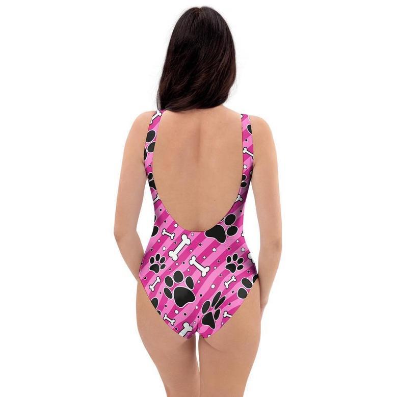 Striped Pink Paw One Piece Swimsuite