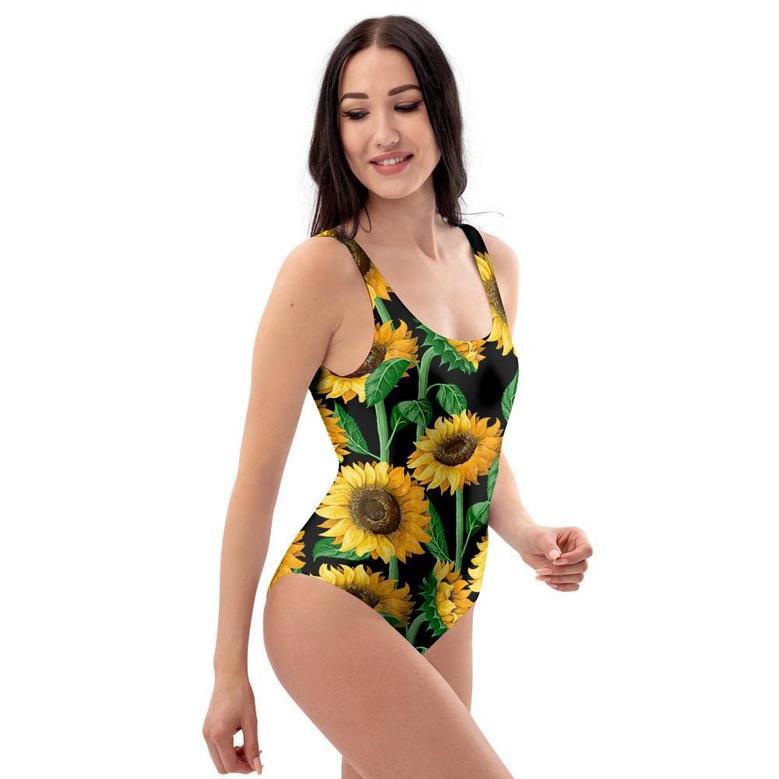 Sunflower Black Print One Piece Swimsuite