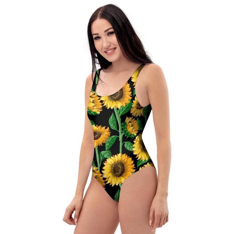 Sunflower Black Print One Piece Swimsuite