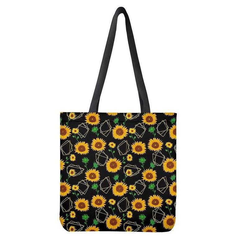 Sunflower Polygonal Pattern Print Tote Bag