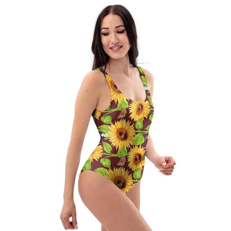 Sunflower With Bird And Butterfly One Piece Swimsuite