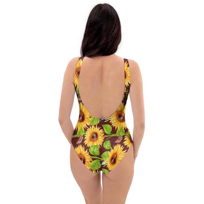 Sunflower With Bird And Butterfly One Piece Swimsuite