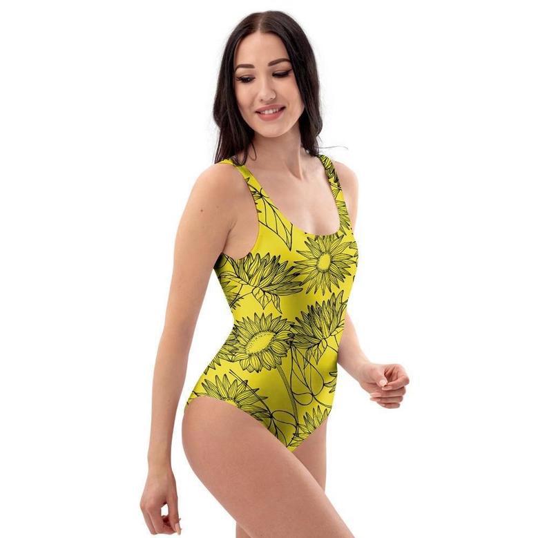 Sunflower Yellow Print One Piece Swimsuite