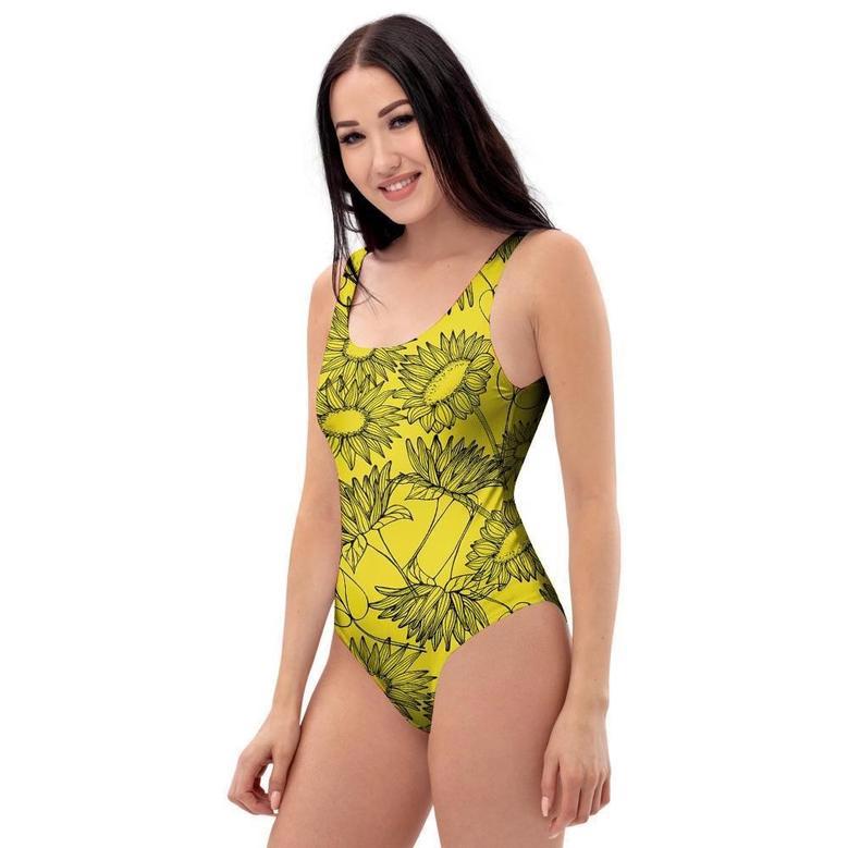 Sunflower Yellow Print One Piece Swimsuite