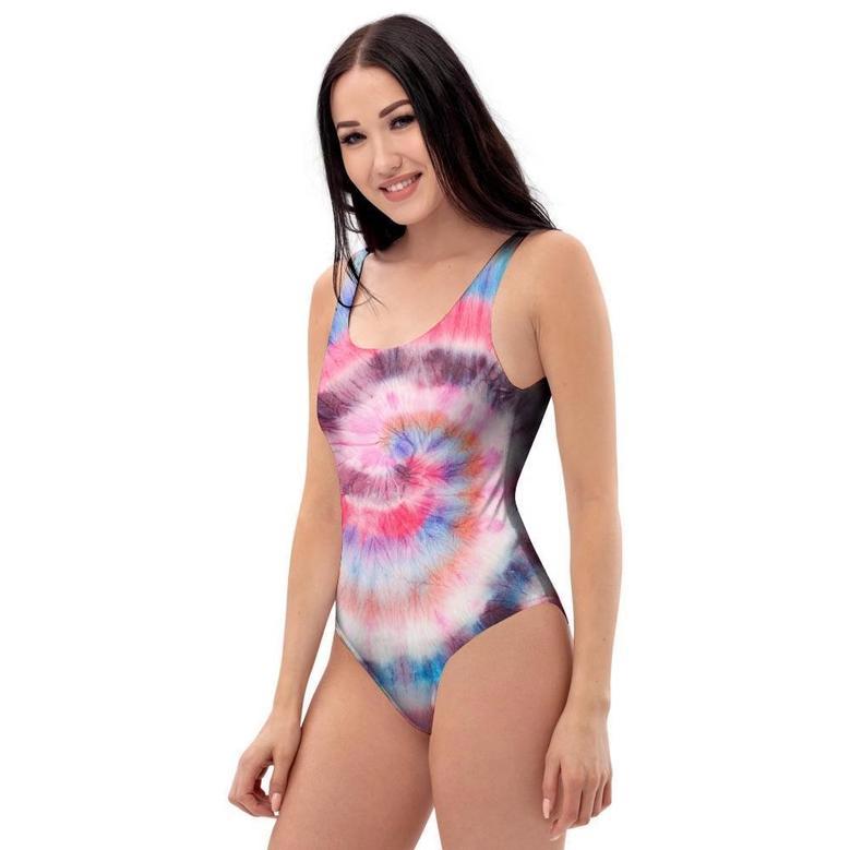 Swirl Rainbow Tie Dye One Piece Swimsuite