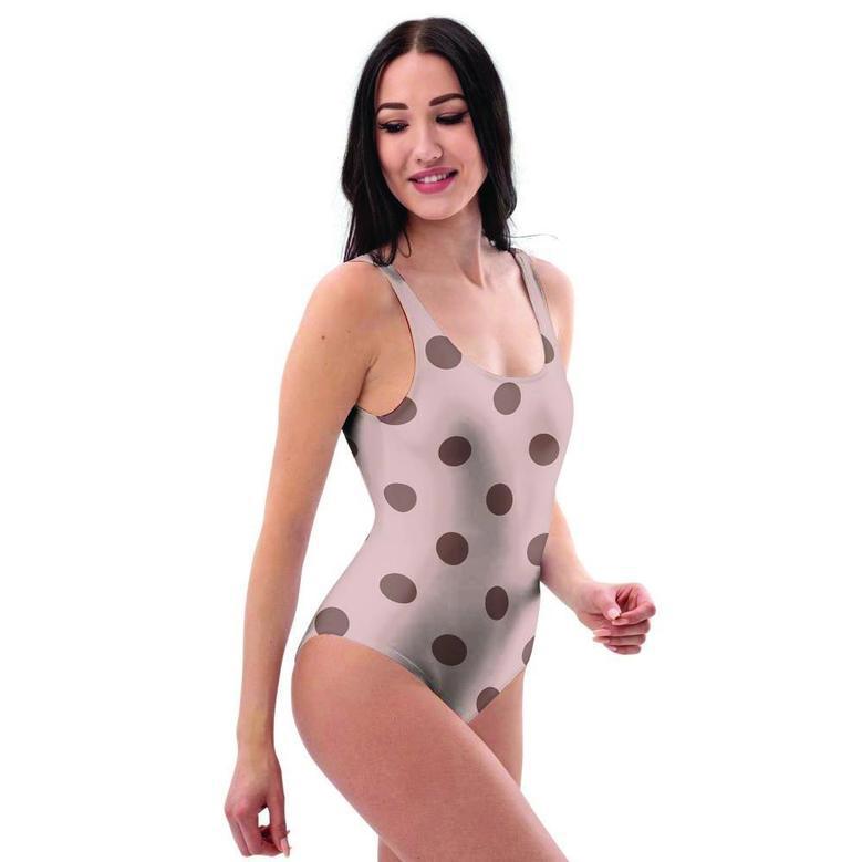 Tan And Brown Polka Dot One Piece Swimsuite