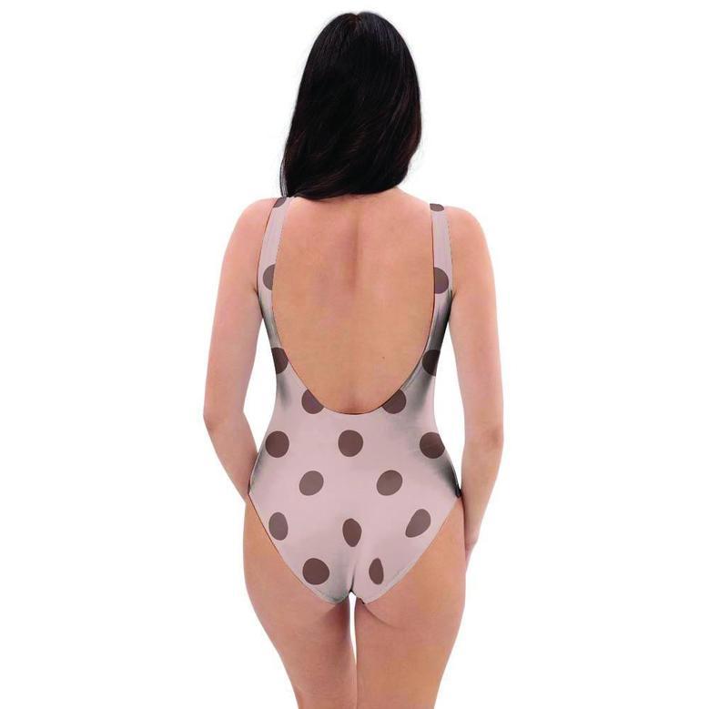 Tan And Brown Polka Dot One Piece Swimsuite