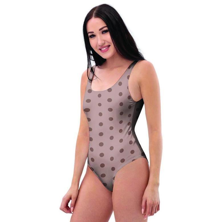 Tan Brown Polka Dot One Piece Swimsuite