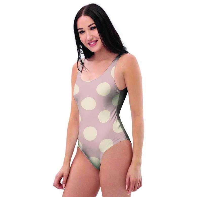 Tan Polka Dot One Piece Swimsuite