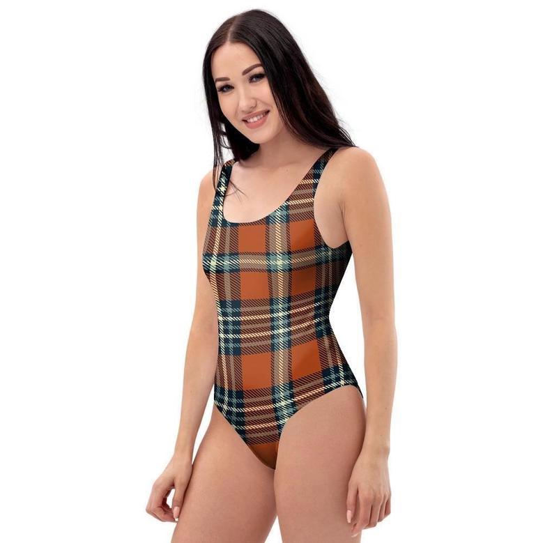 Tartan Orange Plaid One Piece Swimsuite