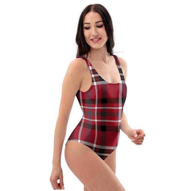 Tartan Plaid Print One Piece Swimsuite