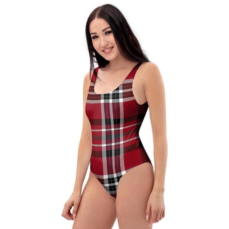 Tartan Plaid Print One Piece Swimsuite