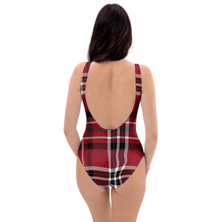 Tartan Plaid Print One Piece Swimsuite