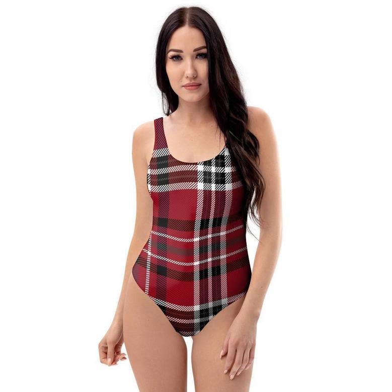 Tartan Plaid Print One Piece Swimsuite