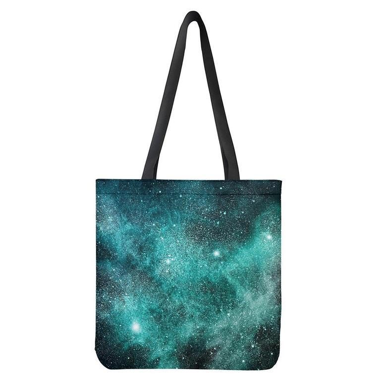 Teal Stardust Galaxy Space Print Tote Bag