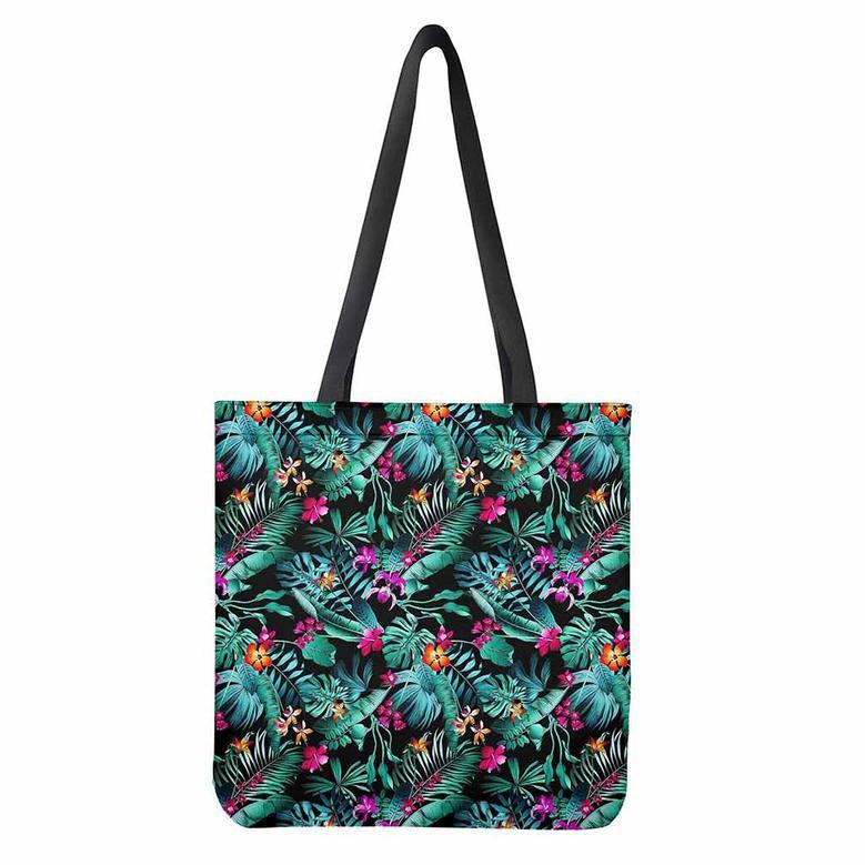 Teal Tropical Leaf Hawaii Pattern Print Tote Bag