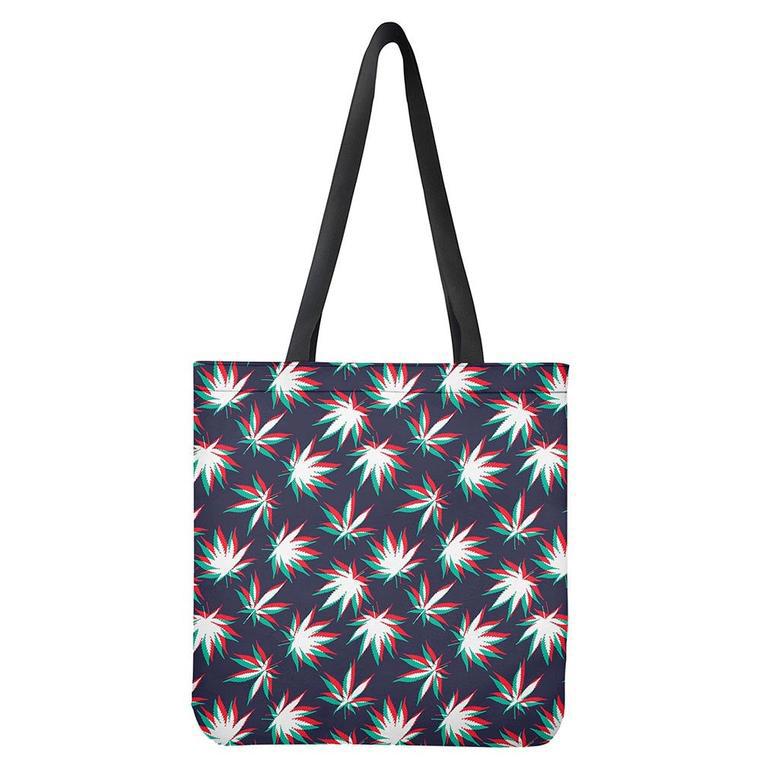 Trippy Hemp Leaves Reggae Pattern Print Tote Bag