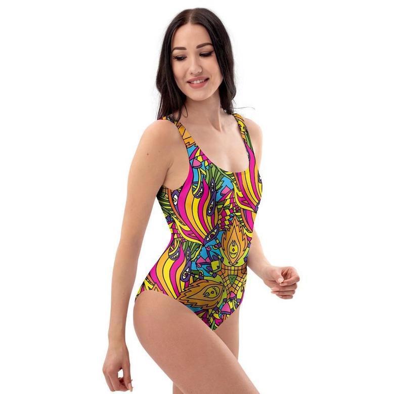 Trippy Hippie Flame Psychedelic One Piece Swimsuite