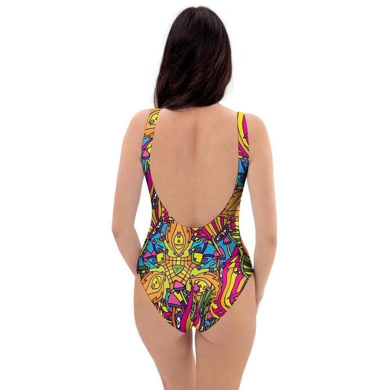 Trippy Hippie Flame Psychedelic One Piece Swimsuite