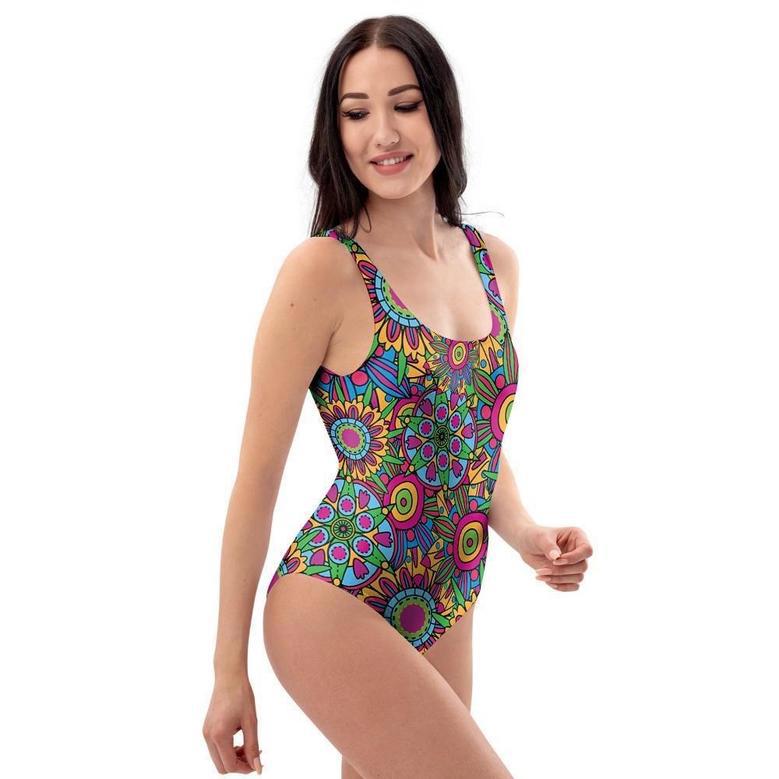 Trippy Psychedelic Floral One Piece Swimsuite