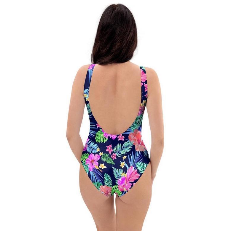 Tropical Exotic Flowers Hibiscus Hawaiian Print One Piece Swimsuite