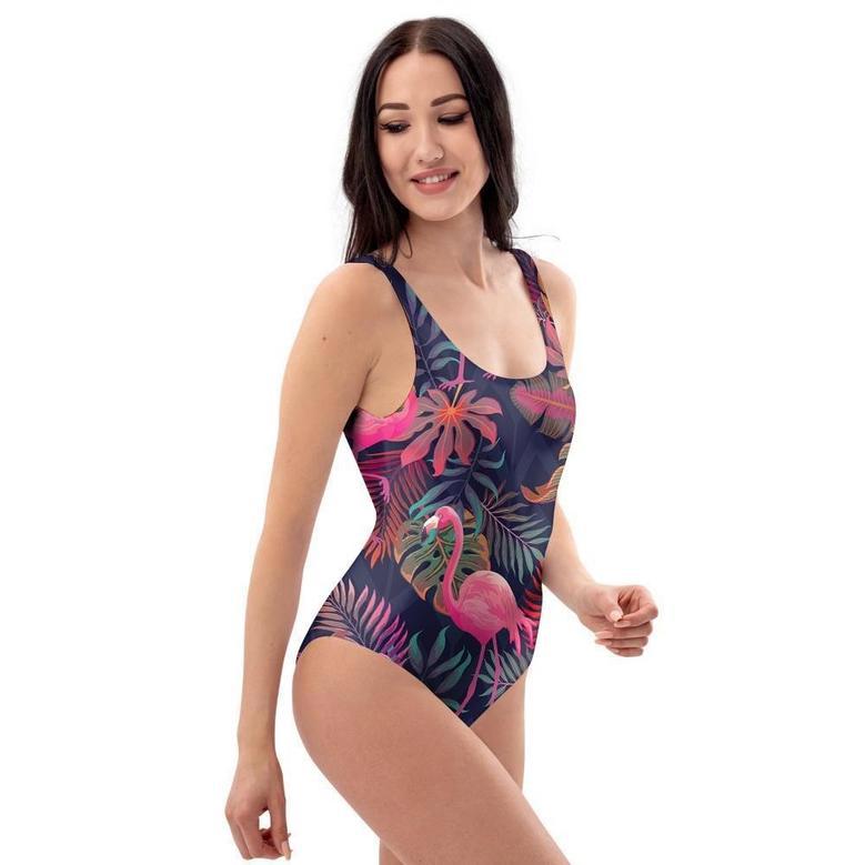 Tropical Flamingo Hawaiian Print One Piece Swimsuite