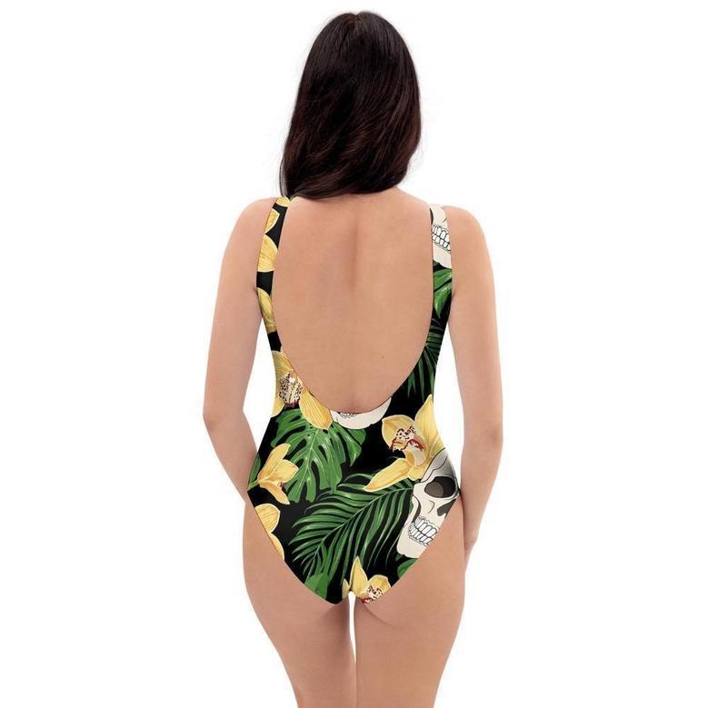 Tropical Floral Skull One Piece Swimsuite