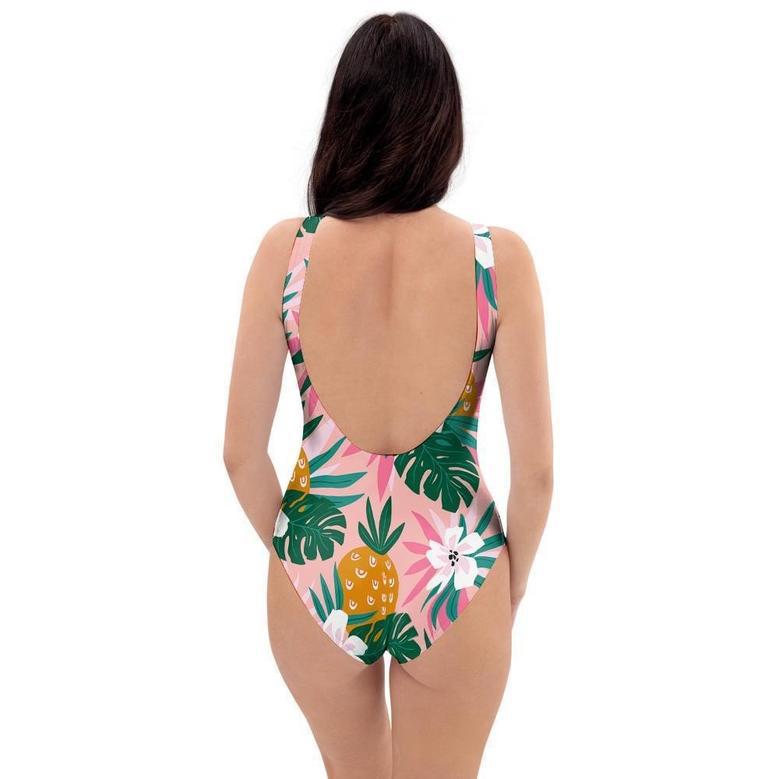 Tropical Flower Hawaiian Pineapple Print One Piece Swimsuite