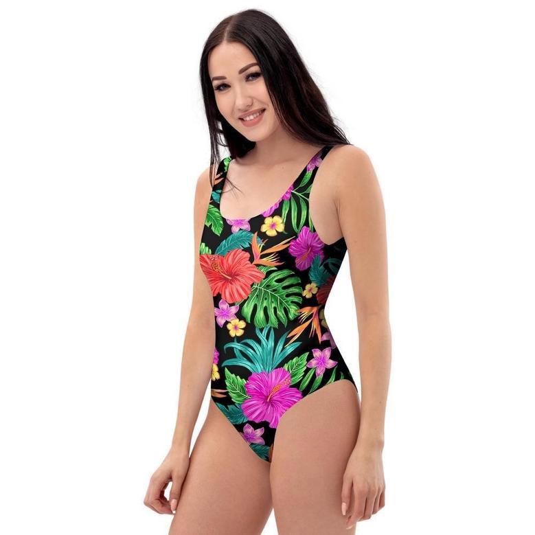 Tropical Hibiscus Floral Hawaiian Print One Piece Swimsuite