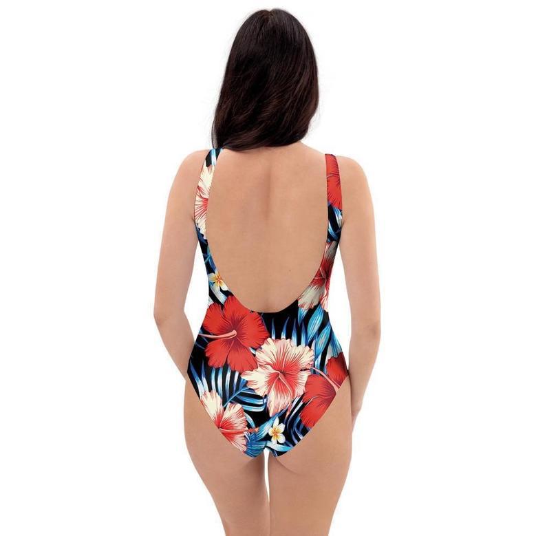 Tropical Hibiscus Flower Print One Piece Swimsuite